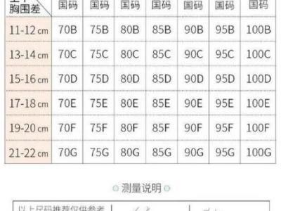 罩杯abcd怎么分大小怎么算，計算上下胸圍差(內衣尺寸參照表)