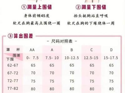 胸圍尺寸尺碼對照表，女生標準罩杯ABCD尺碼表(附測量方法)