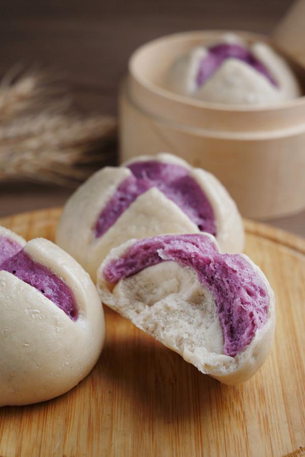 紫薯花開饅頭的做法-甜味蒸菜譜