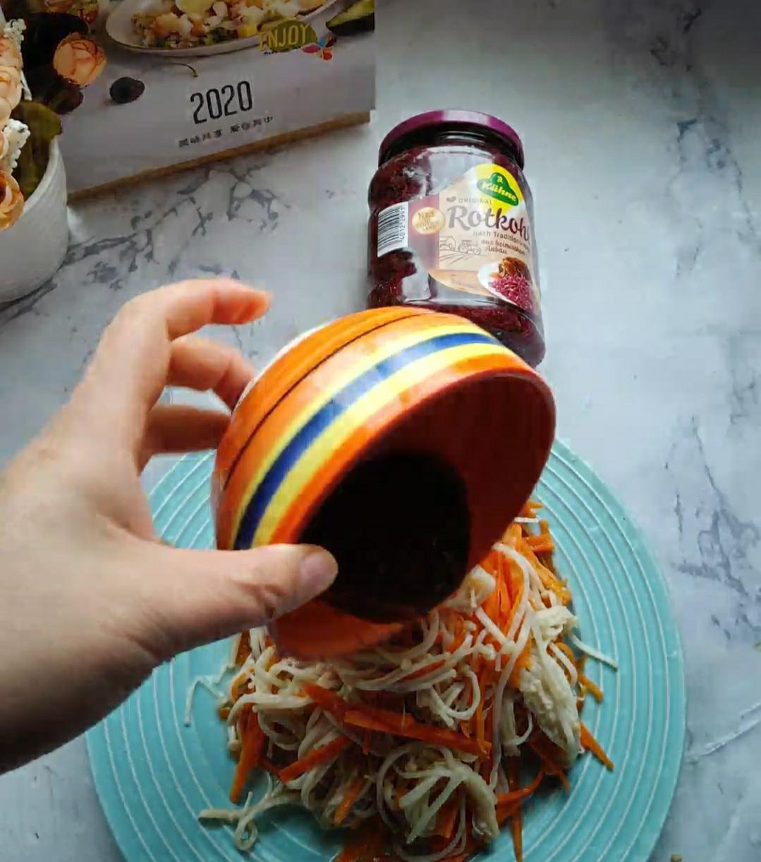 腌紅椰菜金針菇的做法-酸辣味拌菜譜