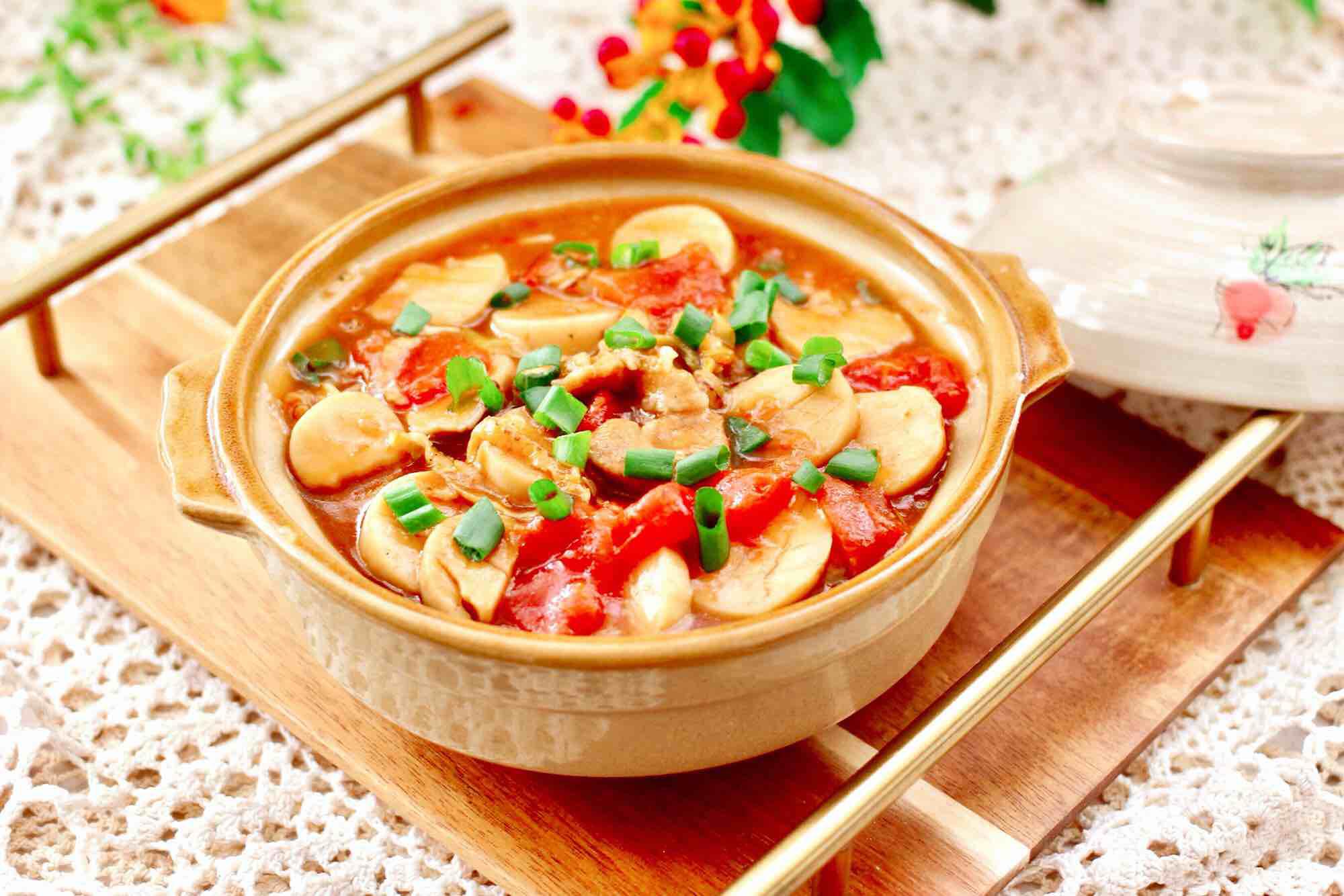 杏鮑菇扇貝花肉煲的做法-家常味燉菜譜