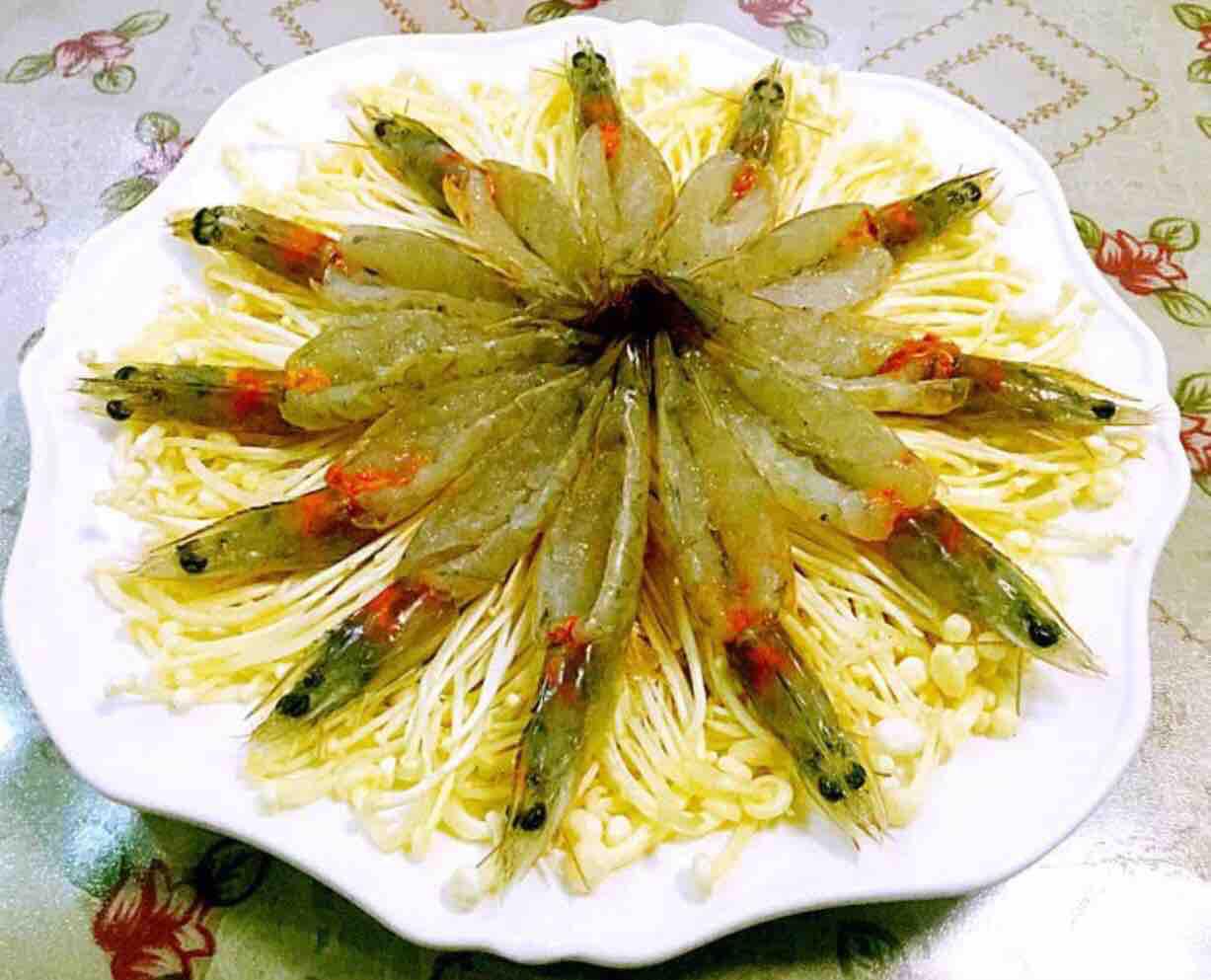 蒜蓉海蝦蒸金針菇的做法-家常味蒸菜譜