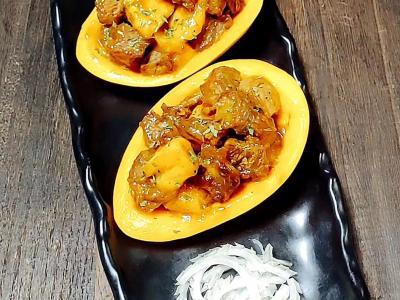 芒果牛肉粒的作法-家常味炒菜譜