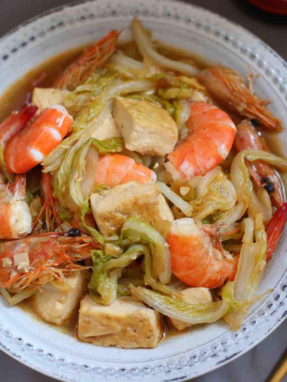 白菜鮮蝦豆腐煲的做法-家常味燉菜譜